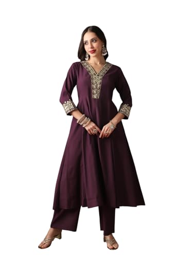 Image of Globus Women Kurta Set (8909389015365 Purple L)