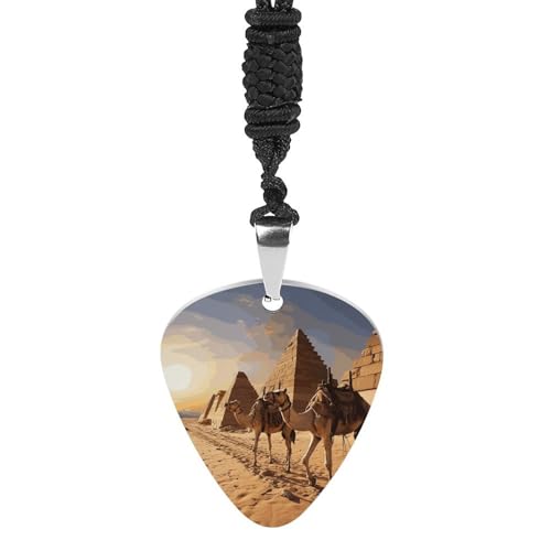 NWTRK ギターピックネックレス ステンレススチール ギターピックホルダー ネックレス ギターペンダントデコレーション 女性/男性/音楽愛好家へのギフトに エジプトのラクダ