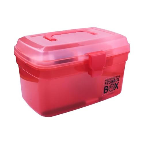 Image of SHUTTLE ART Multi-Purpose Stationary Box Plastic Storage Tool Box Case Portable 2 Layer Compartment Medicine Organizer Family Emergency First Aid Kit Medicine Box(S-Medical Storage Box-Red)