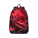 Mochila de lona con estampado de rosas rojas y negras, cómoda, para viajes, senderismo, al aire libre, uso versátil en todas las estaciones, Negro, M