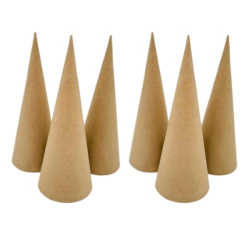 HHRJNUST 6 Pieces Paper Mache Cones Xmas Topper for Scrapbooking Decorating Painting