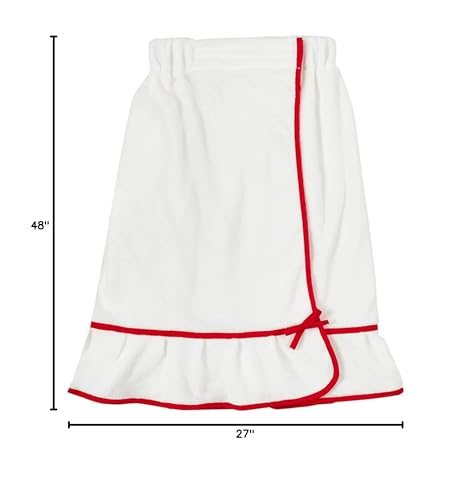 Image of Bella Sleep + Spa Spa, Shower, or Bath Wrap with Adjustable Closure for Women to Get Ready, Plush Polyester White with Red Trim, One Size Fits Most