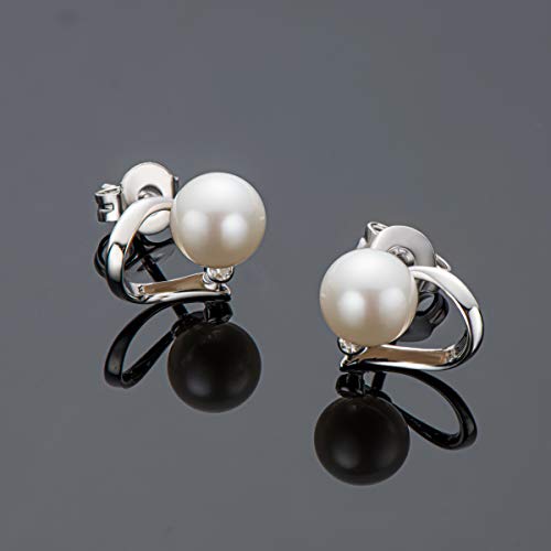 Pearl Stud Earrings Freshwater Cultured White Pearl Heart Ear Stud Hypoallergenic Pearl Earrings Gift For Mom Mama Mother Day(Size:6Mm) #TOP3
