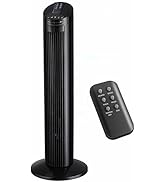 HealSmart 29 Inch Bladeless 90 Degree Oscillating Tower Fan with Top Mounted Remote, 3 Speeds Mod...
