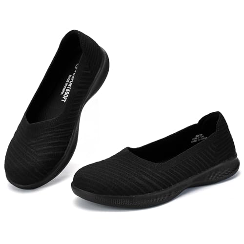 konhill Mocassins pour Femmes Confortables Loafers Décontractées Plates Slip-on Tricot Chaussures Habillées Chaussures de Marche Légères EU 39.5 Tout Noir