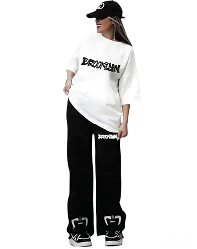 Image of My Swag Womens Co Ord Set Half Sleeve Loose Fit Cotton T-Shirt & Trouser for Women & Girl