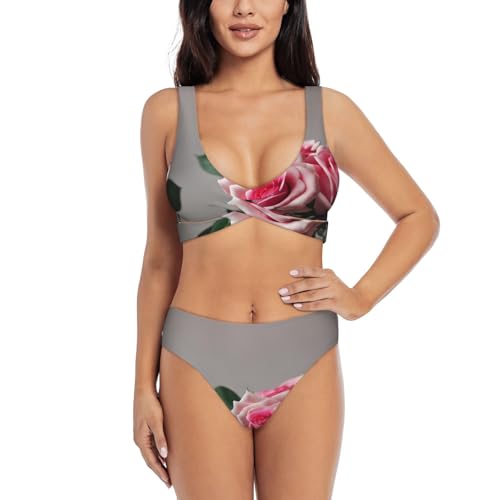 Maillot de bain deux pièces doux et séchage rapide avec imprimé rose élégant