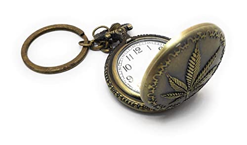 Image of AUGEN Pocket Watch Metal Keychain Leaf Retro Vintage for Gifting With Key Ring Anti-Rust (Pack Of 1)