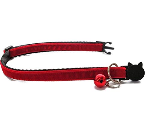 Velvet Cat Collars with Bell, Red Velvet, Kitten Collar (10cm - 18cm) - Image 2