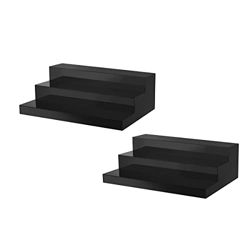 CiaoHER Large Acrylic Wine Liquor Bottle Rack 20x12.5x6.5in 3 Tier Black Countertop Riser Display for Bar Coffee Leisure Station Retail Store Shop Grocery Collection Organizer Stand?2pack