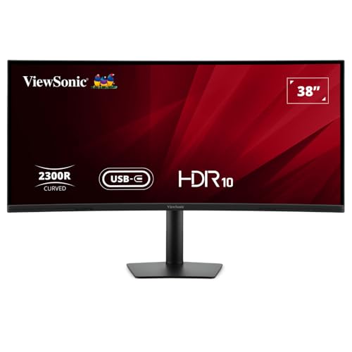 ViewSonic VA3820C UWQHD Curved Monitor 38 Zoll mit USB-C Hub, 3840p x 1600p, 21:9, 2 x HDMI, DisplayPort, USB-C 96W Ladegerät, IPS, 2300R, 4ms GTG, 75Hz, HDR 10, Low Blue Light. Flimmerfrei