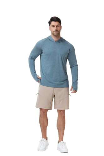 Image of Mens Long Sleeve Athletic Hoodie Sun Protection Gym Workout Shirt for Hiking Running Fishing