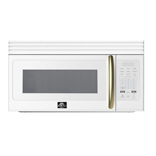 Image of FORNO Scalo 30-Inch Over-the-Range Microwave, 1.6 cu.ft – White Finish with Antique Brass Accents – 300 CFM Ventilation, Touch Control Panel, LED Interior Lighting – FOTR3007-30WHT