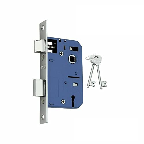 Serrure de porte intérieure en chrome poli - Serrure à mortaiser à 3 leviers pour portes intérieures avec 2 clés Cover