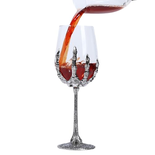 RHFF Halloween Skull Wine Glass, Skeleton Ghost Hand Wine Glass, Halloween Drinking Glasses, Skeleton Hand Goblet, Hotel Family Party Favors for Adults (E)