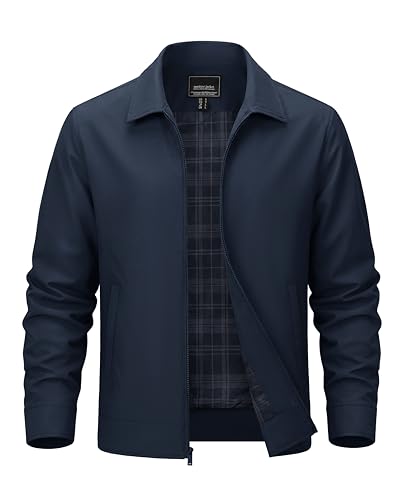 TACVASEN Men's Lightweight Jacket Casual Spring Fall Windbreaker Bomber Zip Up Coat With Pocket Navy Blue M