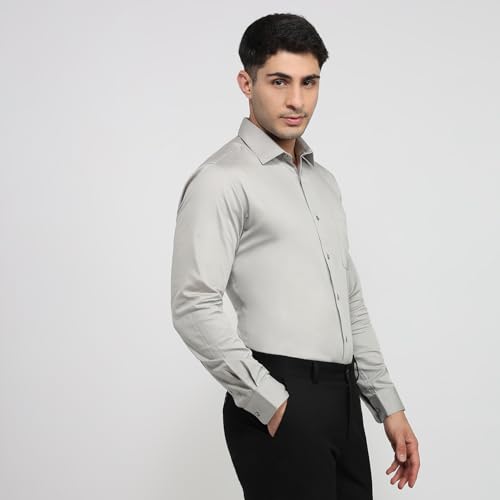 Image of Raymond Men Slim Fit Solid Pattern Pure Cotton Semi Cutaway Collar Full Sleeve Formal Shirt