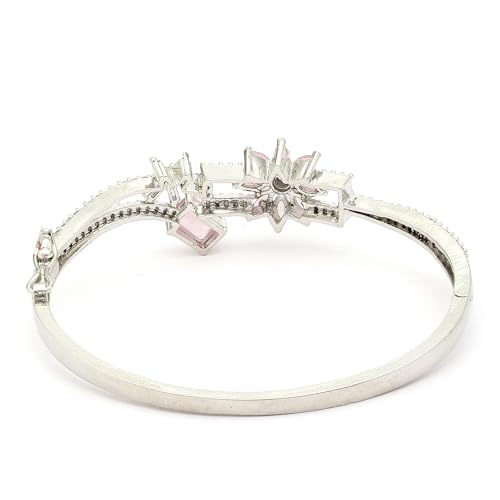 Rhodium-Plated AD Leaf Shaped Kada Bracelet (Sea Green)