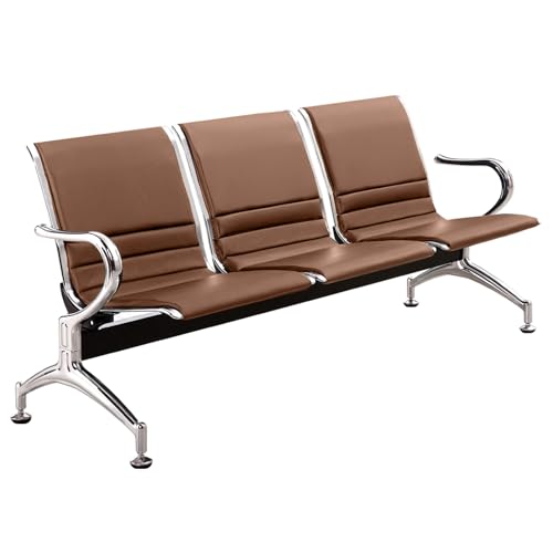 SGKOMN Hospital waiting room chair,3Seat Brown PU Leather Reception Chair Waiting Room Bench with Armrests Backrests Ideal for Office Lobby Bank Hospital School Use