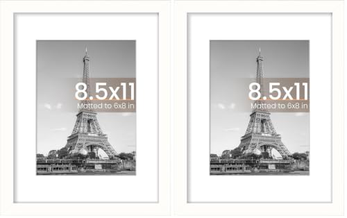 Image of upsimples 8.5 By 11 Picture Frame, Display Pictures 6x8 with Mat or 8.5 x 11 Without, Wall Hanging Photo Frames, White, 2 Pack