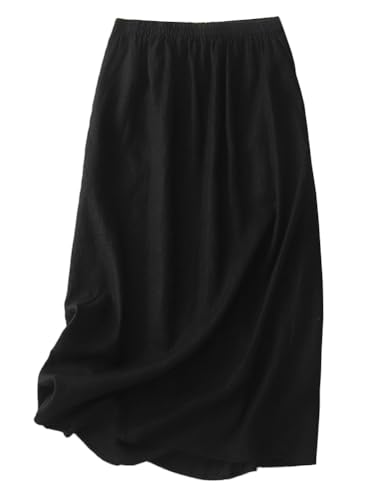 IDEALSANXUN Linen Skirts for Women Spring Summer Outfits A Line Elastic High Waisted Casual Lightweight Flowy Midi Skirt