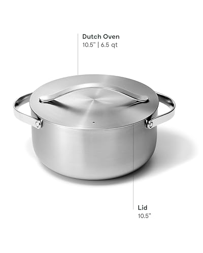 Caraway Stainless Steel Dutch Oven (6.5 Qt) - 5-Ply Stainless Steel - Oven Safe & Stovetop Agnostic - Non Toxic, PTFE & PFOA Free