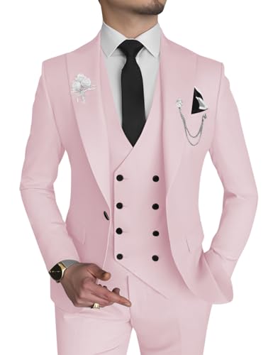 Wangyue Men's 3 Piece Slim Fit Suit Double Breasted Suit Men Formal Suit for Wedding Prom Dinner Party