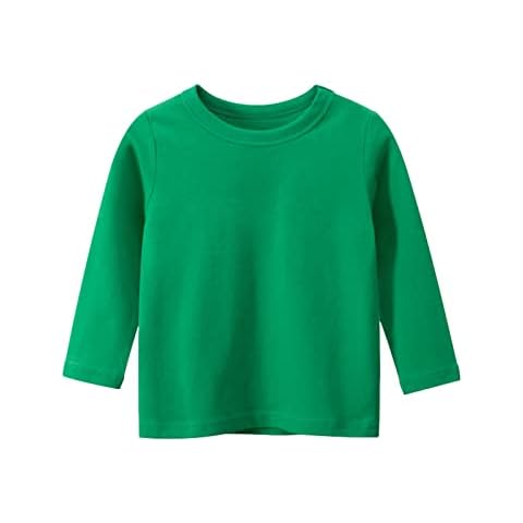Boys Long Sleeve Shirts Size 10/12 Toddler Kids Girls Boys Long Sleeve Basic T Shirt Casual Tees Shirt Tops Solid Color (Green, 8-9 Years) Cover