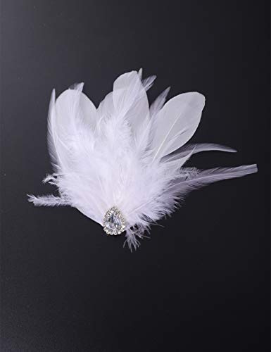Aimimier 1920S Flapper White Feather Headpiece Crystal Feather Hair Clip Roaring 20S Feather Accessories Masquerade Gatsby Hair Jewelry For Women And Girls #TOP4