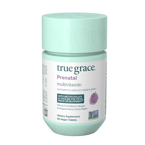 Image of True Grace Prenatal Multivitamin - 30 Servings - Supports a Healthy Mom & Baby with Methylfolate & Choline for Fetal Brain Development - Gluten Free, Soy Free - 60 Vegan Tablets