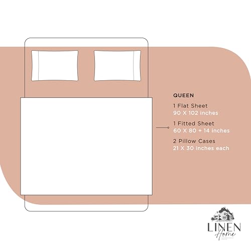 Image of Linen Home 100% Cotton Percale Sheets Queen Size, Tera Clay, Deep Pocket, 4 Pieces Set - 1 Flat, 1 Deep Pocket Fitted Sheet and 2 Pillowcases, Crisp Cool and Strong Bed Linen
