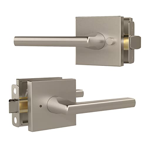 Image of Mega Handles Prime Privacy Lever Door Handle for Hallway, Closet and Bathroom, Keyless Reversible Design Door Levers, Fits All Standard Door Sizes, Covered Screws Included - Satin Nickel (1 Pack), 5 inch