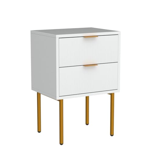 AEPOALUA Nightstand with Drawers, Small Fluted Night Stand, End Table for Living Room, Mid Century Modern Bedside Table, Dresser for Bedroom (01-Small White Stripe, 2 Drawer)