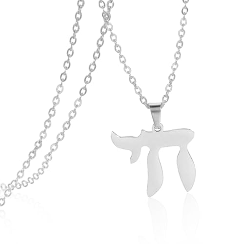 VASSAGO Jewish Hebrew Chai Pendant Necklace for Men Women Chai Symbol Stainless Steel Jewish Chai Arabic Chain Amulet Religion Jewelry Gifts (Silver)