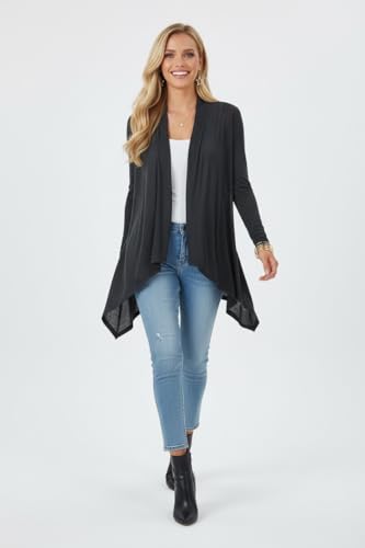 Image of ToBeInStyle Womens Open Front Long Sleeve Lightweight Asymmetrical Draped Cardigan with Side Pockets