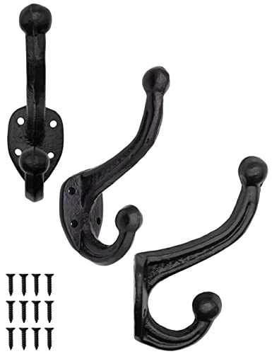 FUXXER 3 ganchos de hierro macizo, percheros y percheros, estilo vintage, hierro fundido, color negro