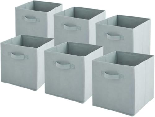Box and beyond - Lot de 6 Paniers de Rangement - 31 x 31 x 31 cm - Tissu Sauge - Pliables - Avec Poignées - Rangement, Déco - Chambre, Salon, Bureau - Style Moderne
