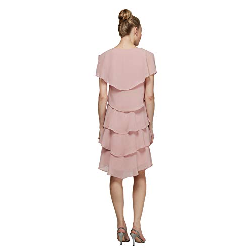 Image of S.L. Fashions Women's Short Sleeve Tiered Chiffon Cocktail Dress, Wedding Guest Gown (Petite and Regular Sizes)