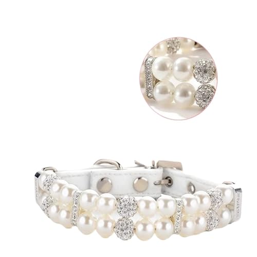 Collier de perles réglable ensemble pour chien cuir strass S