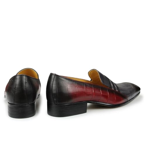 Dress Shoes for Men Men's Cowhide Loafers Casual Formal Leather Shoes for Parties and Weddings Gray Red Striped Design2