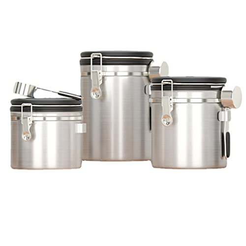 キャニスター コーヒーキャニスター 保存容器 密閉容器 コーヒー豆保存容器 保存瓶 密封瓶 食品保存容器 ステンレス製 大容量 お菓子 糖 香料 茶筒 日付表示ダイヤル 交換用バルブ付き スプーン付き 防湿保存缶缶 おしゃれ (ステンレス,1.2L)