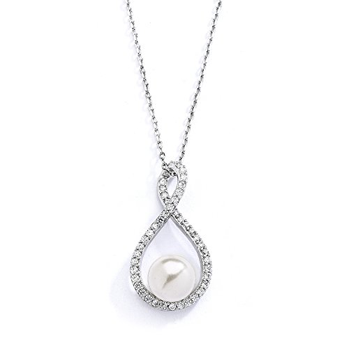 Mariell Pearl Drop Necklace with Cubic Zirconia Crystals For Brides, Weddings, Mother's Day Jewelry Gift