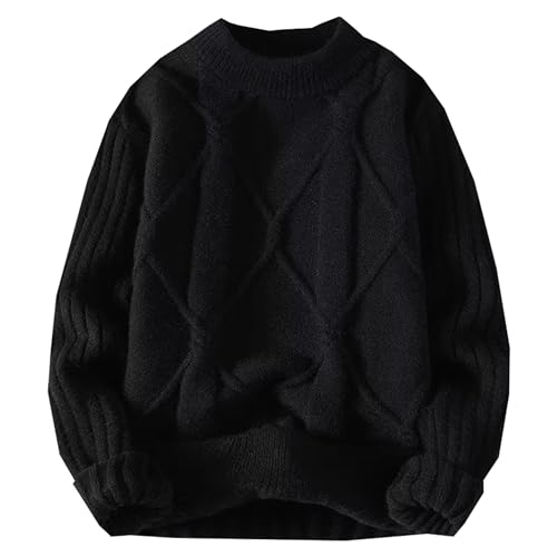 DAIMIDY Men's Crew Neck Sweater Diamond Pattern Casual Pullover Sweaters