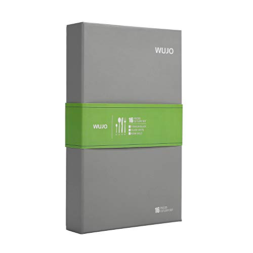 WUJO Cutlery Set, Stainless Steel Dinner Set, 24 Piece Dinnerware/Tableware/Silverware Set Service for 6, Include Knife/Fork/Spoon/Teaspoon, Mirror Polished, Dishwasher Safe