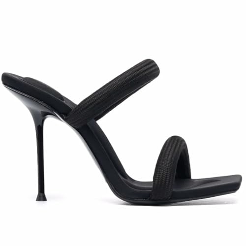 Strappy Heels Sandals for Women Two Strap Heels Square Toe Slip on Stiletto Shoes - Main Image