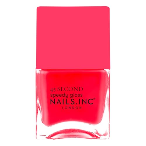 Nails Inc 45 Second Speedy Gloss, Charlie, Coral Pink, Glossy, No Chip, Long Lasting, Quick Dry, Air Dry, Professional Manicures & Pedicures, Fingernails & Toenails, Vegan Nail Polish, 0.47 Fl Oz