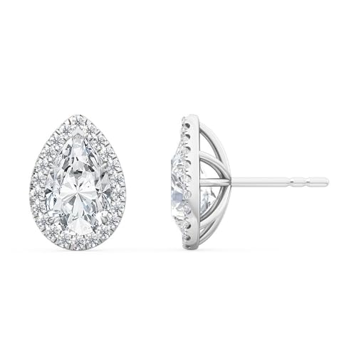 Stunning 1-5 Carat (ctw) White Gold Pear and Round Cut LAB GROWN Diamond Halo Earrings (Color D-E Clarity VS1-VS2)