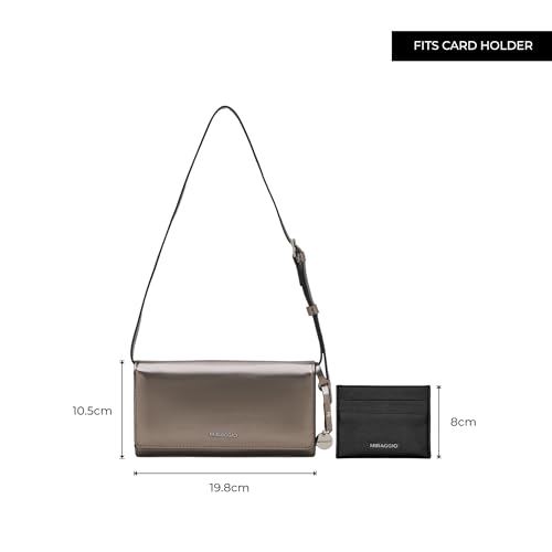 Image of Miraggio Carly Wallet with Adjustable & Detachable Strap | Two Main Compartments | 4 Card Slots | Women Wallets | Gift Items for Women (Silver)