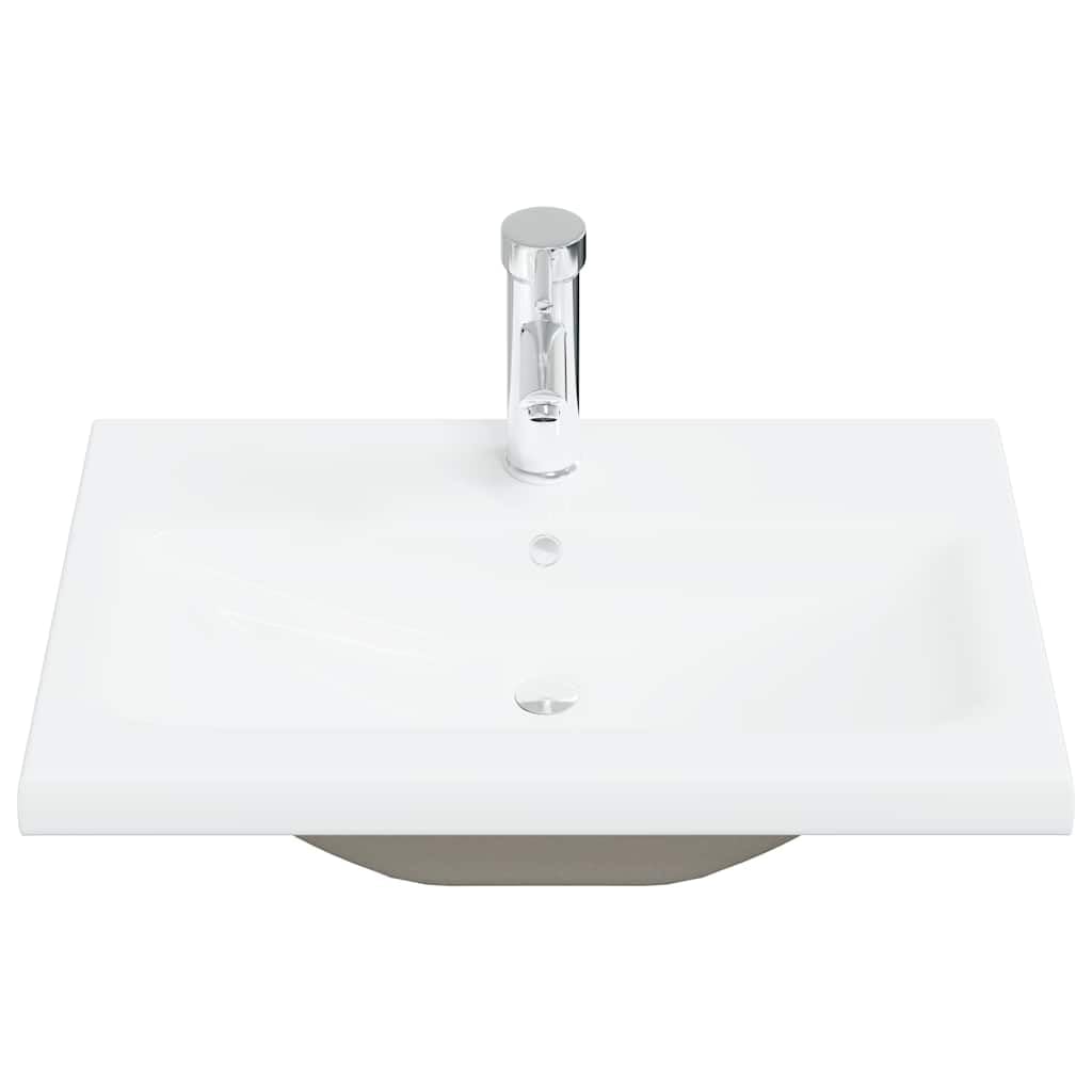 Lavabo empotrable de cerámica, 61 x 39 x 18 cm, color blanco, con grifo y rebosadero, desagüe push abierto, para cuarto de baño, huéspedes, remodelación