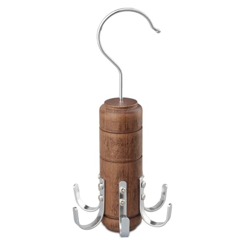 LMSAWK Kleiderbügel aus Holz für Gürtel, Organizer für Krawattenschränke, 6er Haken, 360° Drehung (Braun)